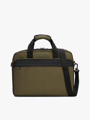 khaki laptoptas met metalen logo voor heren - tommy hilfiger