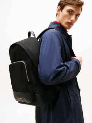 black th business metal logo backpack for men tommy hilfiger