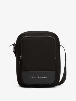 black th business metal logo reporter bag for men tommy hilfiger