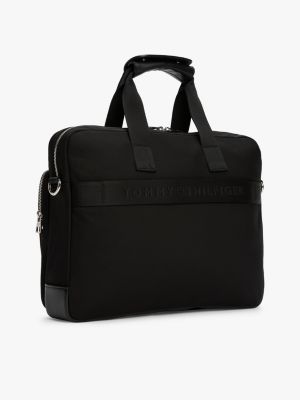 black th business metal logo laptop bag for men tommy hilfiger