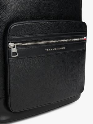 czarny plecak ze skóry o groszkowanej fakturze dla mężczyźni - tommy hilfiger