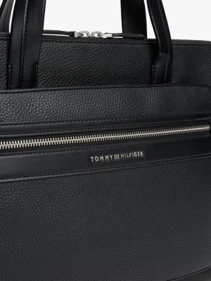 czarny torba na laptop z groszkowanej skóry dla mężczyźni - tommy hilfiger