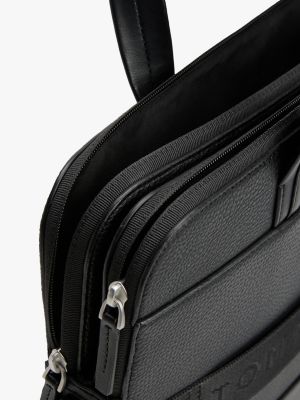 czarny torba na laptop z groszkowanej skóry dla mężczyźni - tommy hilfiger