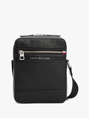 sac reporter emblématique à effet grain fin noir pour hommes tommy hilfiger