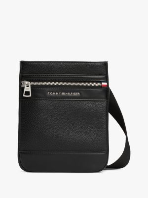 black crossbody-tasche aus genarbtem leder für herren - tommy hilfiger