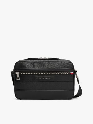 schwarz messenger-bag aus narbenleder mit doppelreißverschluss für herren - tommy hilfiger