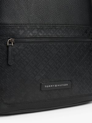 schwarz genarbter rucksack mit th-monogramm für herren - tommy hilfiger