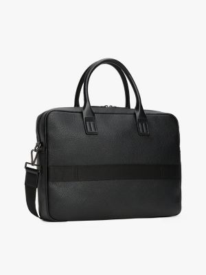 schwarz laptoptasche aus narbenleder mit th-monogramm für herren - tommy hilfiger