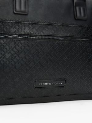 schwarz laptoptasche aus narbenleder mit th-monogramm für herren - tommy hilfiger