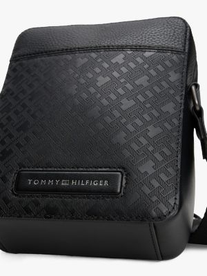 black th monogram pebble grain reporter bag for men tommy hilfiger