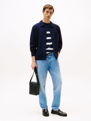 czarny torba th monogram, skóra z groszkowaną fakturą dla mężczyźni - tommy hilfiger
