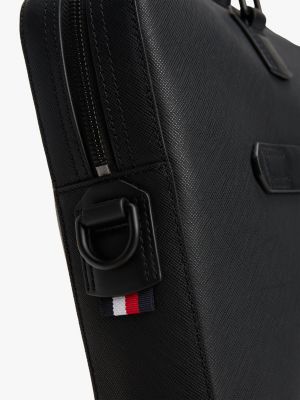 czarny skórzana torba na laptopa th business dla mężczyźni - tommy hilfiger