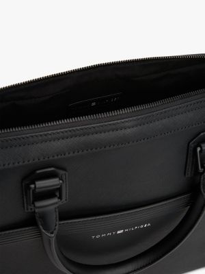 czarny skórzana torba na laptopa th business dla mężczyźni - tommy hilfiger
