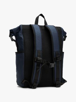 blue roll-top metal logo backpack for men tommy hilfiger