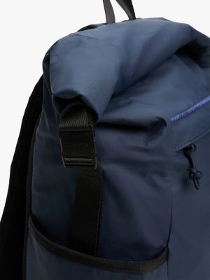 blue roll-top metal logo backpack for men tommy hilfiger