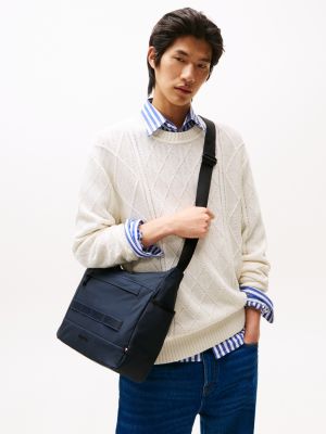 sac messenger à bandoulière et logo en métal bleu pour hommes tommy hilfiger