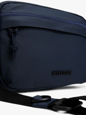 blue textured logo reporter bag for men tommy hilfiger