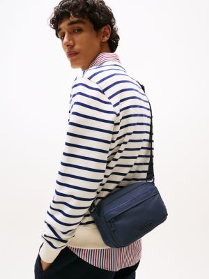 blue textured logo reporter bag for men tommy hilfiger