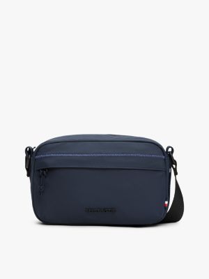 blue textured logo reporter bag for men tommy hilfiger