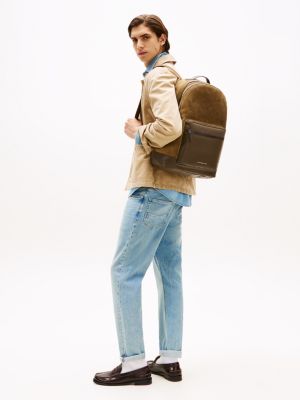 brown casual faux suede backpack for men tommy hilfiger