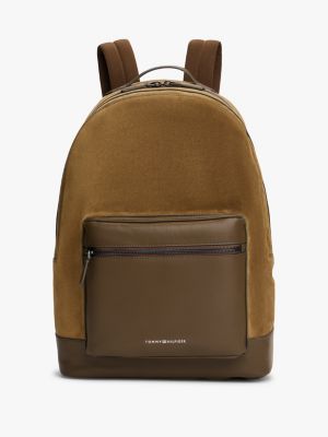 brown casual faux suede backpack for men tommy hilfiger