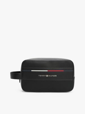 czarny kosmetyczka z metalowym logo dla mężczyźni - tommy hilfiger