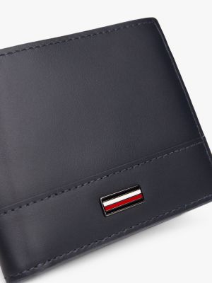 blue corporate leather bifold wallet for men tommy hilfiger