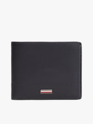 grey signature leren bifold portemonnee voor heren - tommy hilfiger