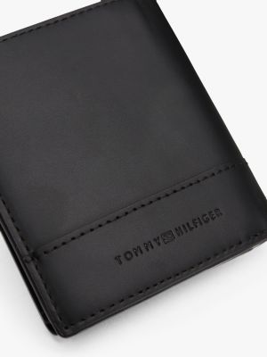 black corporate leather trifold wallet for men tommy hilfiger