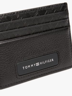 black th monogram leather credit card holder for men tommy hilfiger