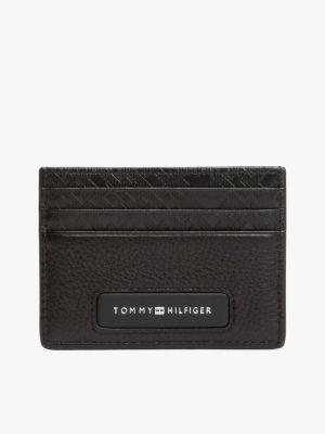 black kreditkartenetui aus leder mit th-monogramm für herren - tommy hilfiger