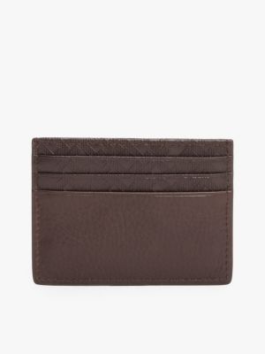 brown th monogram leather credit card holder for men tommy hilfiger