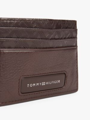 brown th monogram leather credit card holder for men tommy hilfiger