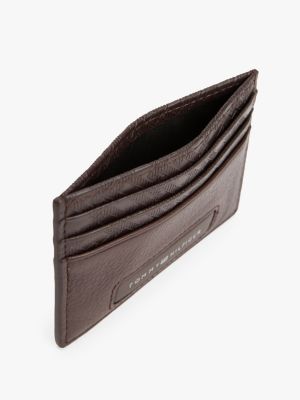 brown th monogram leather credit card holder for men tommy hilfiger