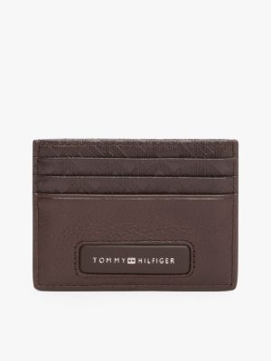 brown th monogram leather credit card holder for men tommy hilfiger