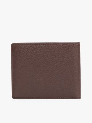 brown th monogram leather bifold card wallet for men tommy hilfiger