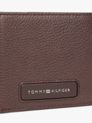 brown th monogram leather bifold card wallet for men tommy hilfiger