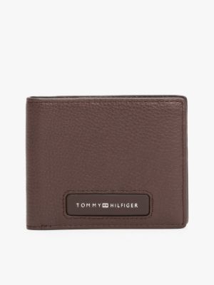 brown leren bifold creditcardhouder met th-monogram voor heren - tommy hilfiger