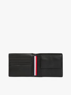 black th monogram leather bifold wallet for men tommy hilfiger