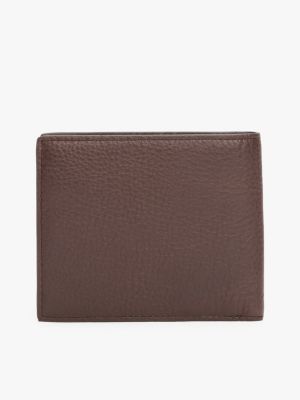 brown th monogram leather bifold wallet for men tommy hilfiger