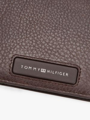 brown th monogram leather bifold wallet for men tommy hilfiger