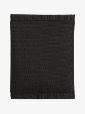 black essential logo trifold wallet for men tommy jeans