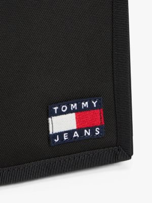 black essential logo trifold wallet for men tommy jeans