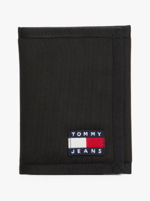 black essential logo trifold wallet for men tommy jeans