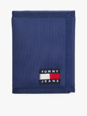 cartera plegable en tres partes essential azul de hombres tommy jeans