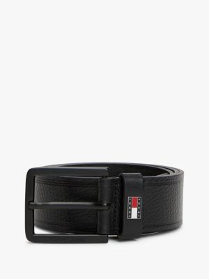 ceinture en cuir à boucle carrée noir pour hommes tommy jeans