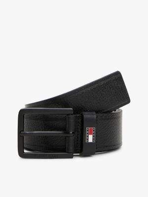 cintura in pelle con fibbia quadrata black da uomini tommy jeans