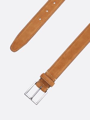 ceinture en cuir à boucle carrée marron pour hommes tommy hilfiger