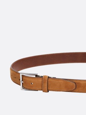 ceinture en cuir à boucle carrée marron pour hommes tommy hilfiger