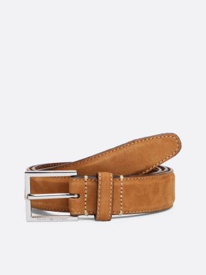 ceinture en cuir à boucle carrée brown pour hommes tommy hilfiger